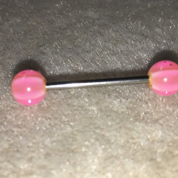 14 Gauge Pink, Orange, and White Glitter Star Design Tongue Ring - Picture 2 of 4